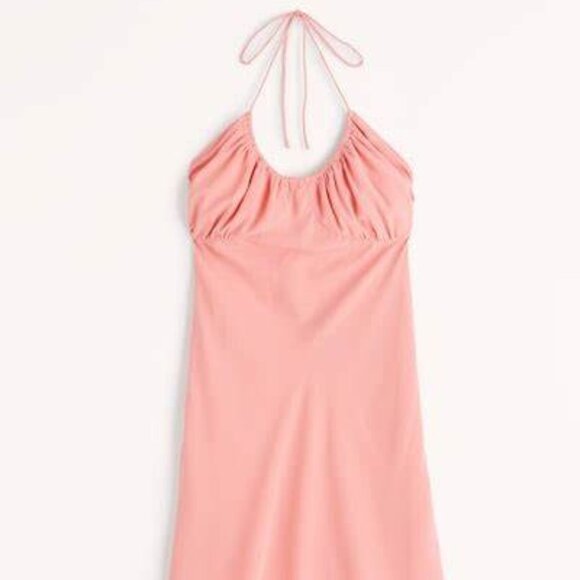 Abercrombie & Fitch Halter Ruched Mini‎ Dress Coral Pink Size Large - Picture 1 of 8